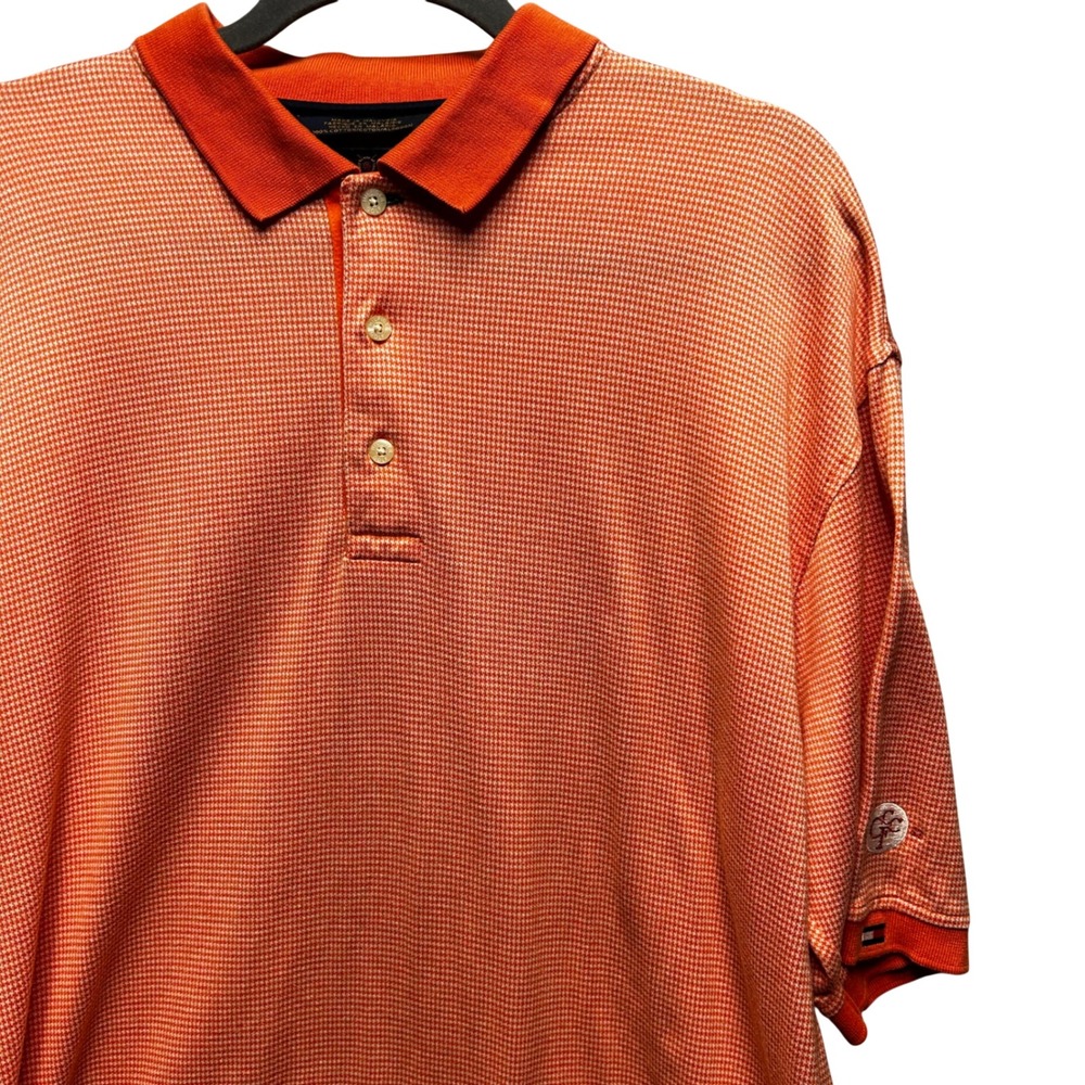 Vintage Tommy Hilfiger Polo Shirt Golf‎ Mens L Orange Mercerized Houndstooth